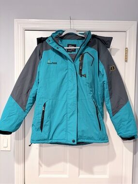Wantdo Waterproof Ski Jacket Teal Gray Hooded Winter Coat Women’s XL